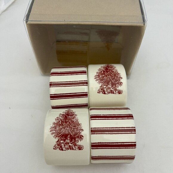 Square Nest Other - Vintage 2004 Square Nest Ceramic Napkin Rings Holders Christmas Tree Set Of Four